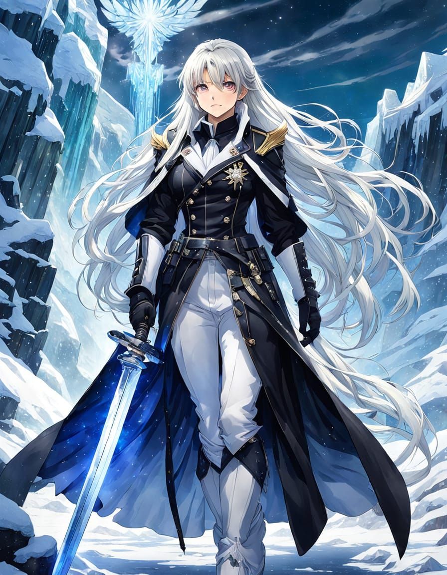 Anime-Inspired Military Commander with Silver Hair and Sword