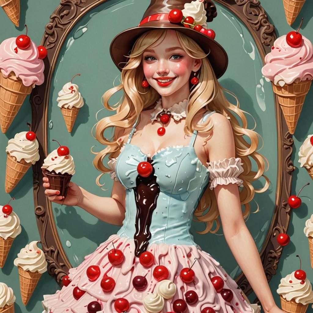 Art Nouveau Blonde Girl with Ice Cream Dress