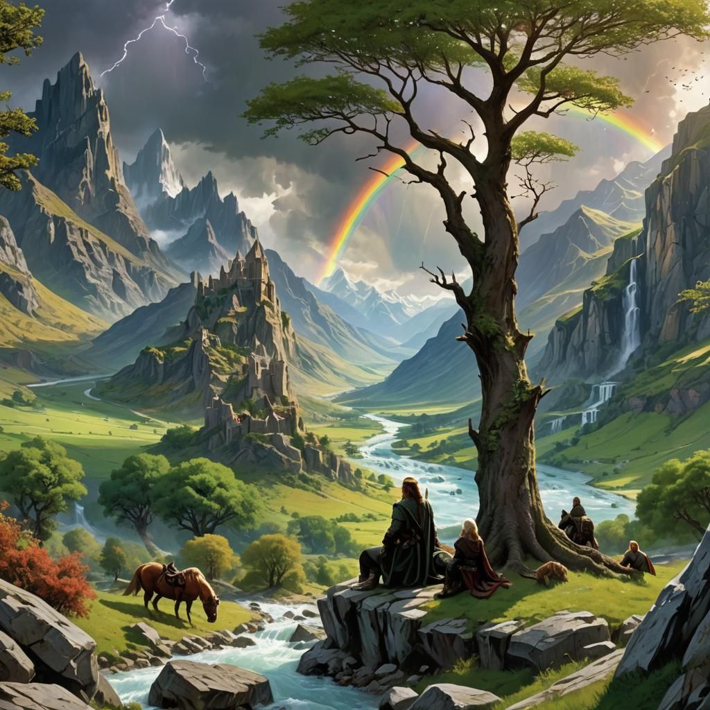 Middle-earth Fellowship Under a Colorful Tree