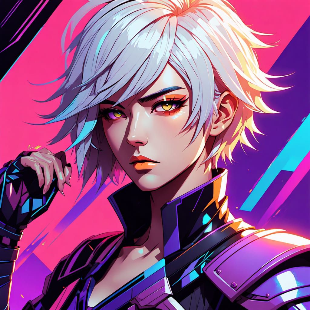 Androgynous Warrior with Scimitar and Greatsword in Vibrant ...