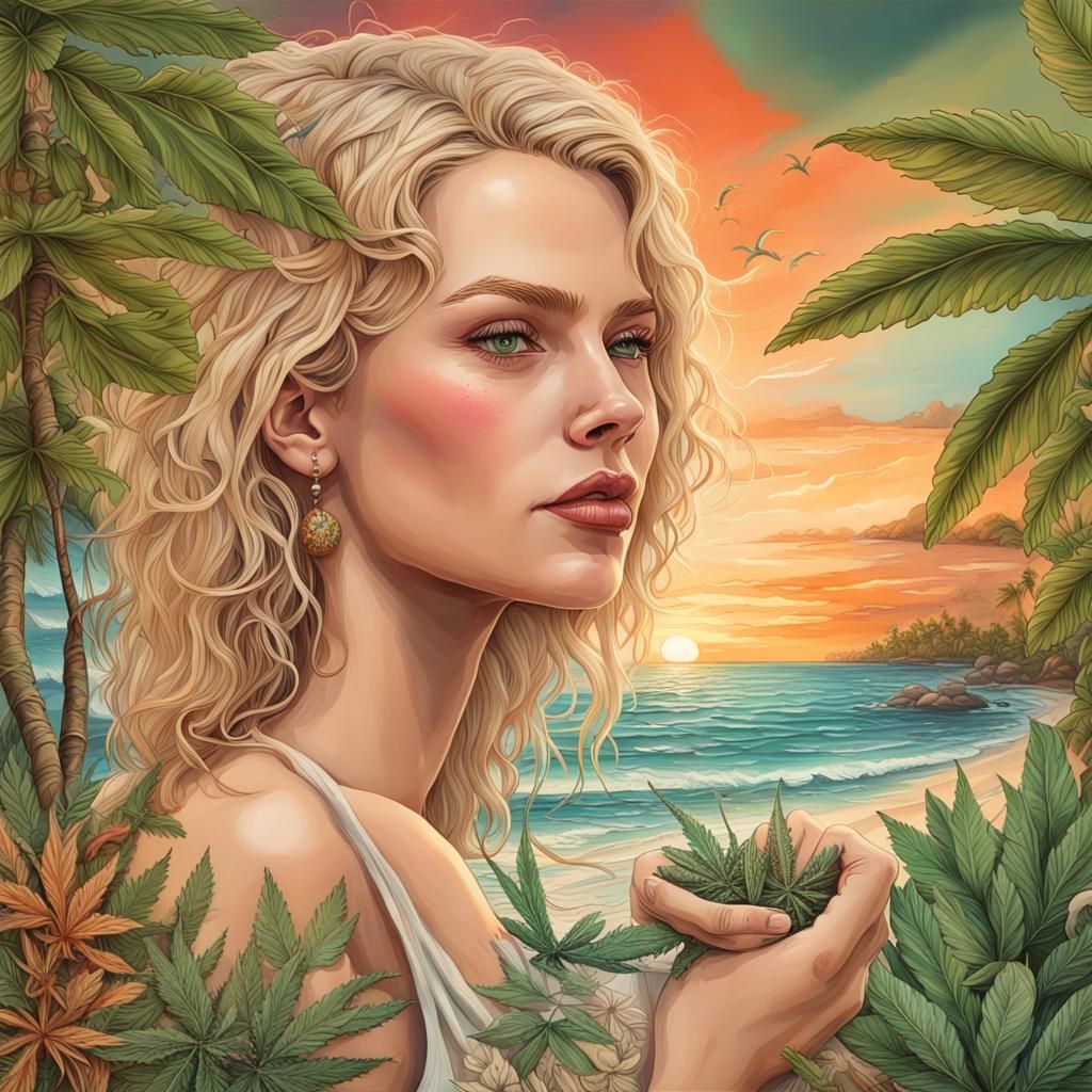 Tropical Beauty with Medicinal Herb, Digital Painting