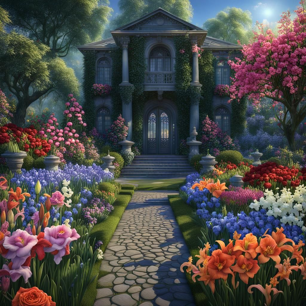 Lush Flower Garden in Detailed Matte Painting Style