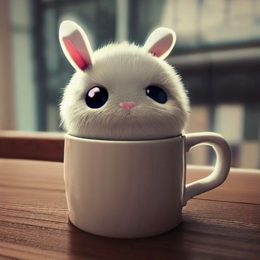 Anime Fluffy Creature with Coffee Mug in 8K
