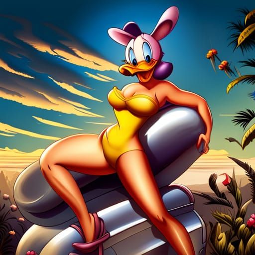 Daisy Duck Pin-Up in Retro Comic Art Style