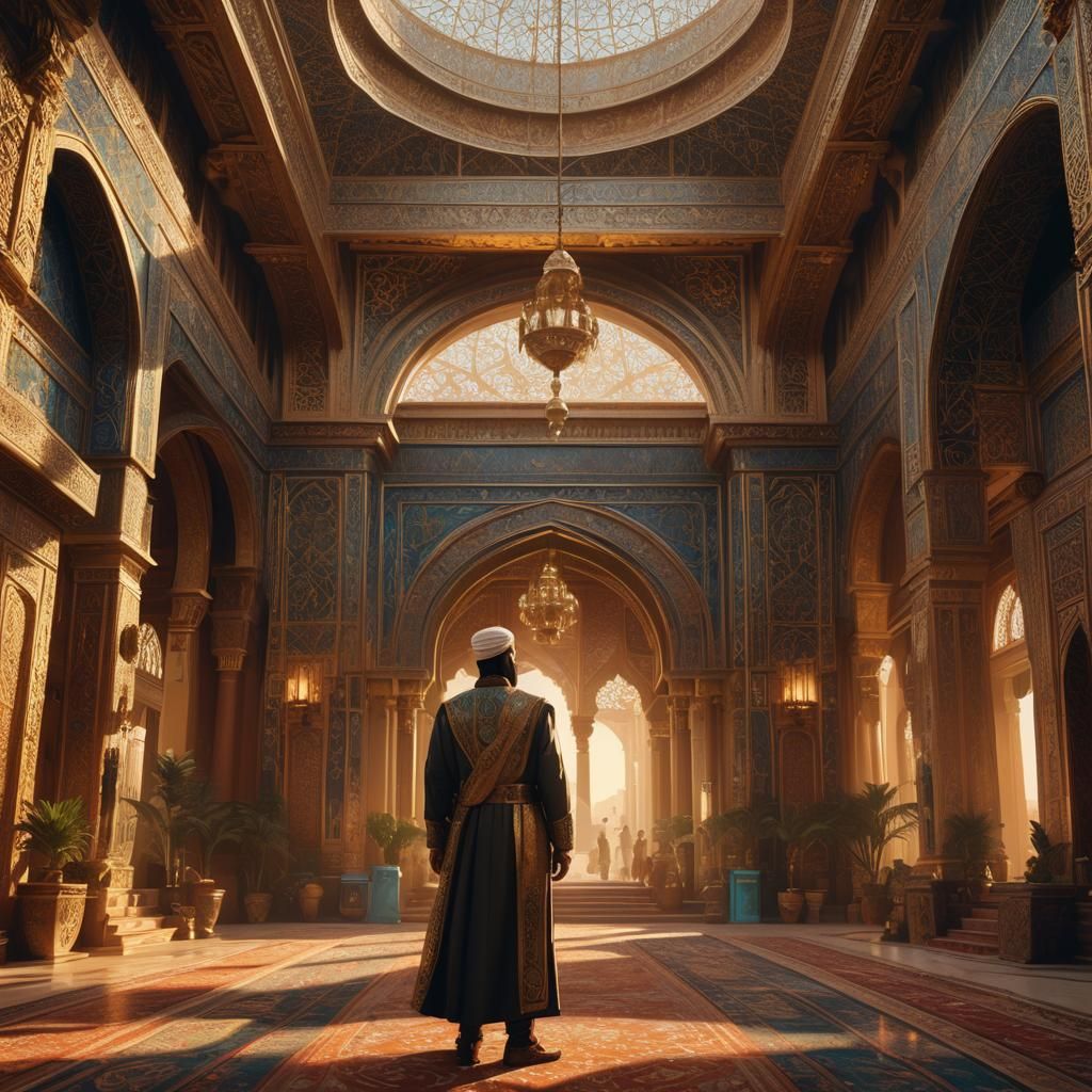 Lavish Arabian King in Opulent Palace