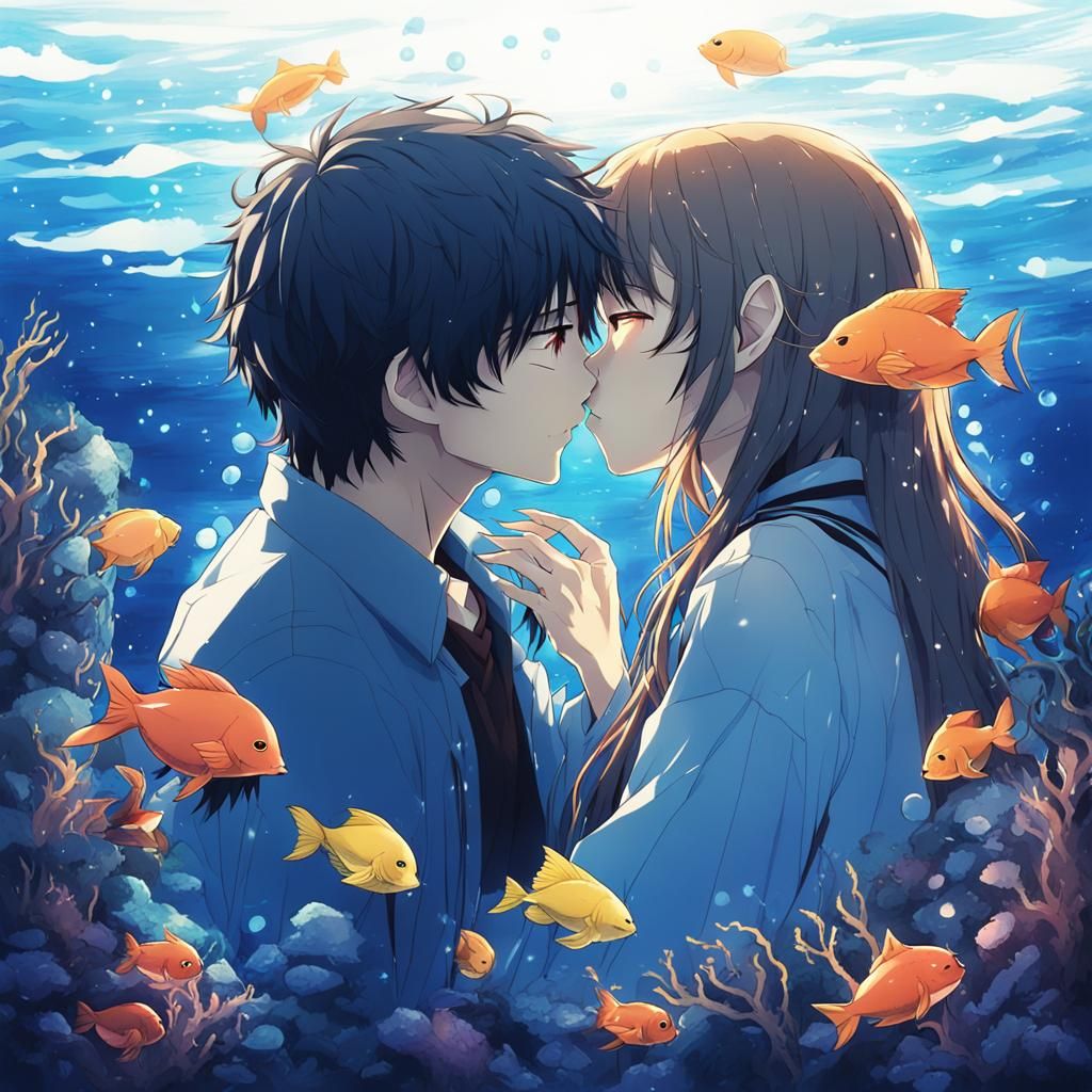 Underwater Kiss: Anime-Inspired Ocean Embrace