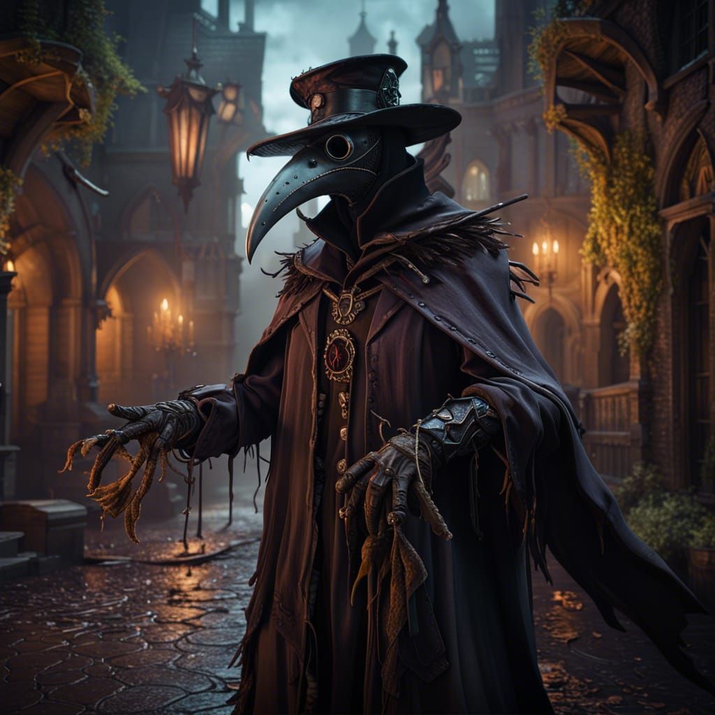 Detailed Plague Doctor in Dark Fantasy Concept Art