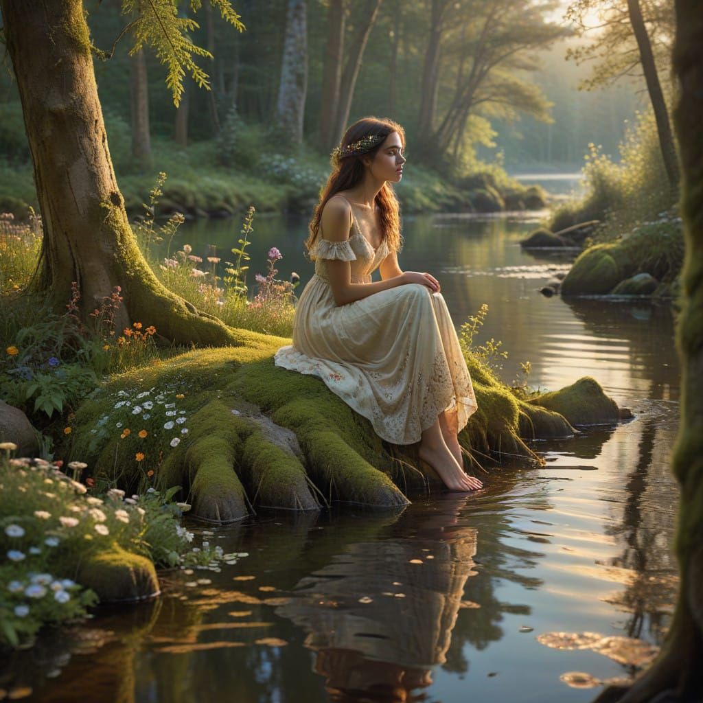 Mystical Forest Maiden in Whimsical Illustration Style