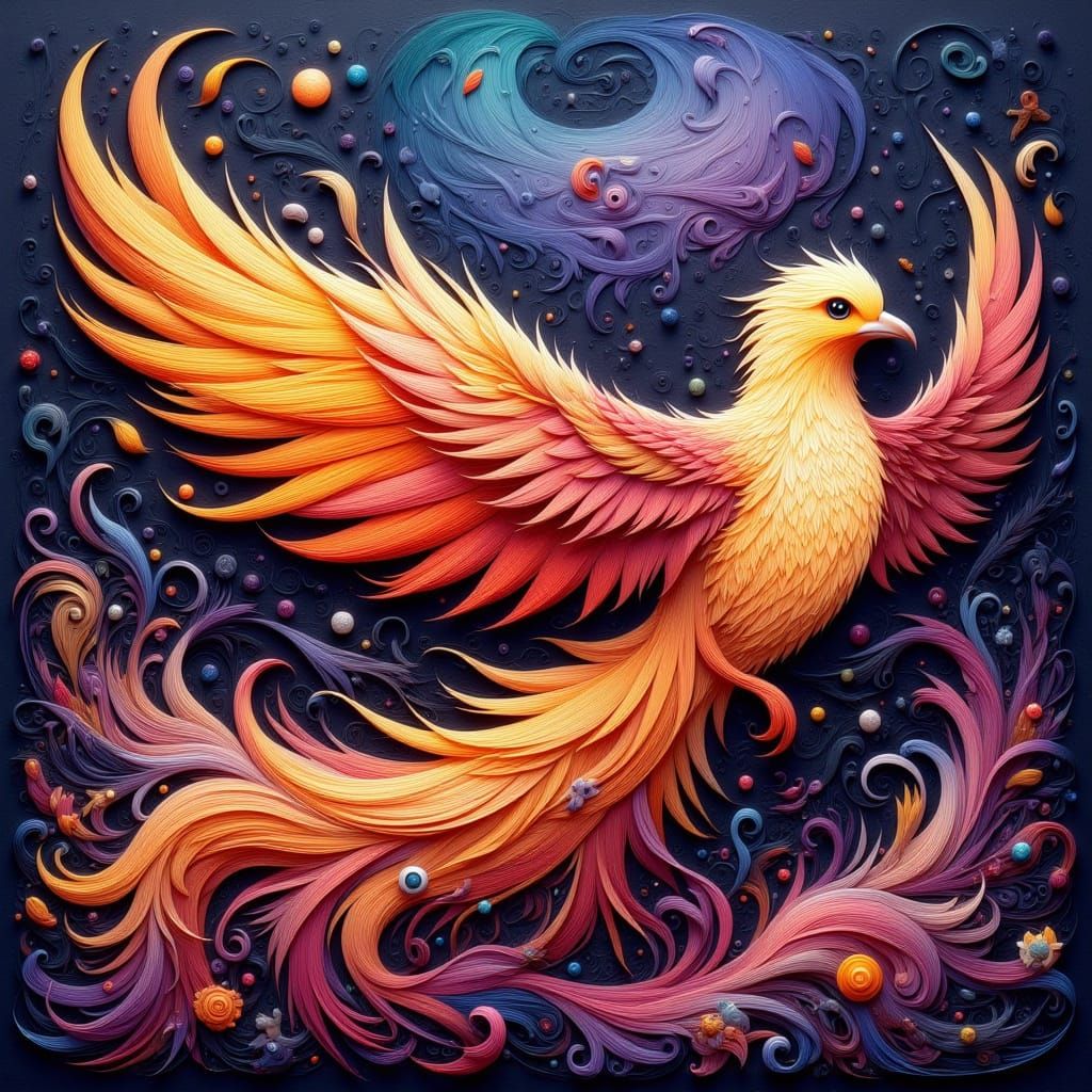 A paper quilled phoenix