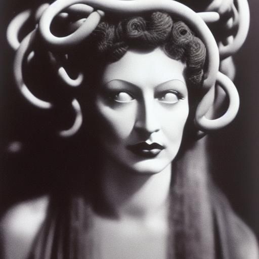 Surreal Eyeless Medusa: Creepy Burnt Photograph