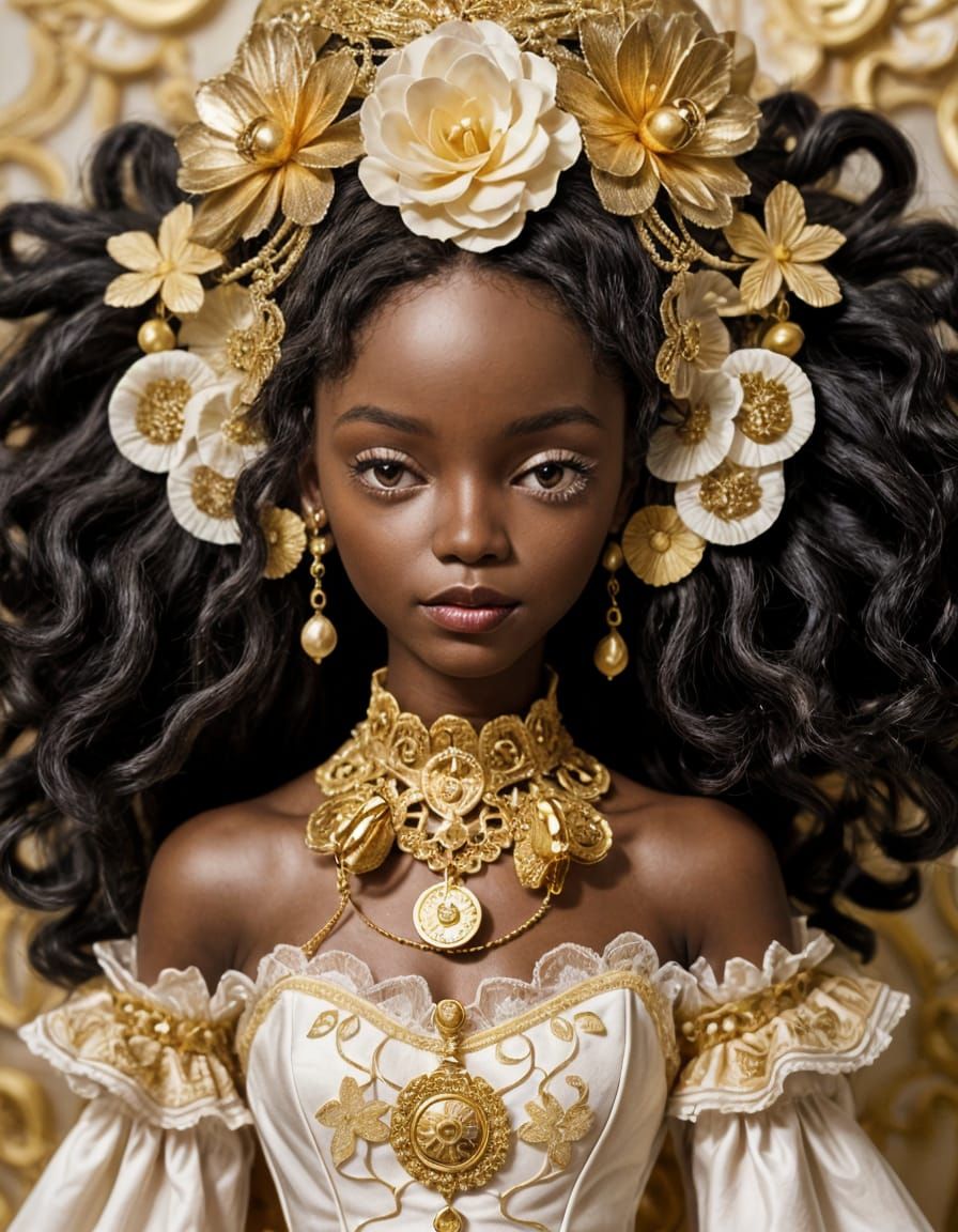 Black Doll in Lace and Gold, Bychova Style