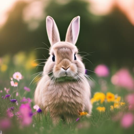 Bunny in a Flower Field: Professional Photography
