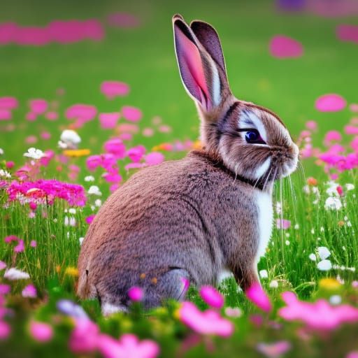 Bunny in Flower Field: Professional Photography