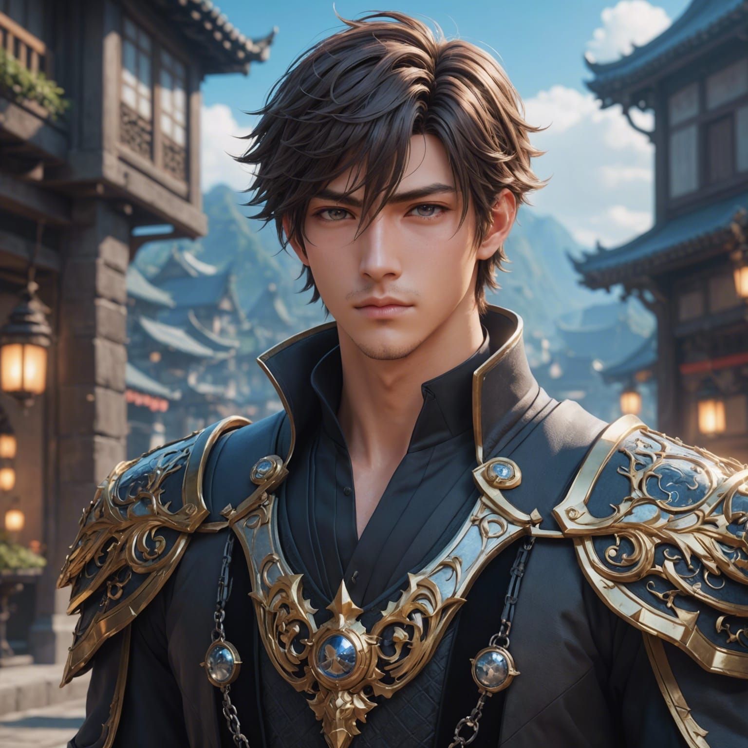 Handsome Man with Abs in Fantasy World: 3D Anime Art