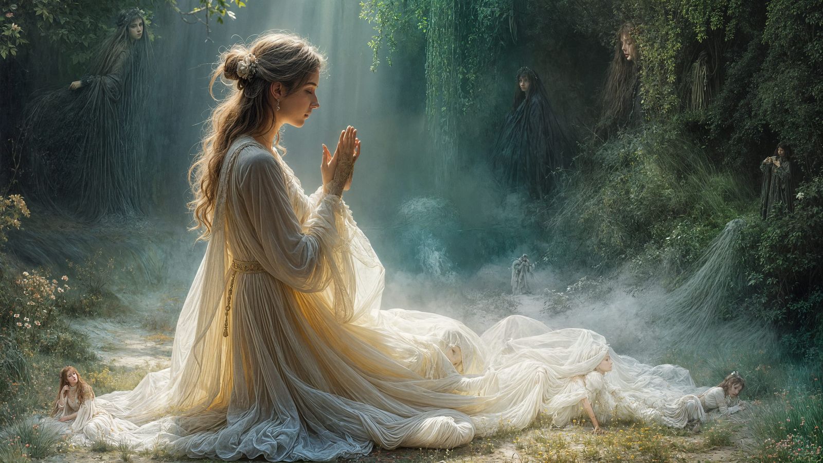 Mystical Scene in Soft, Ethereal Neoclassical Style