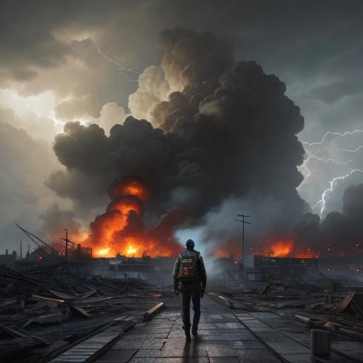 Devastated Cityscape: Hyper-Realistic Digital Art of Surviva...