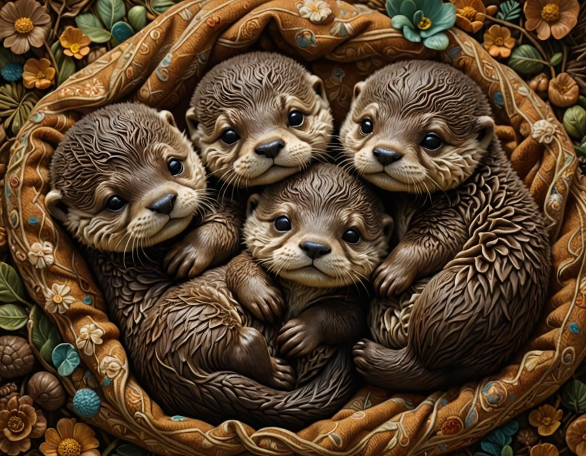 baby otters snuggling