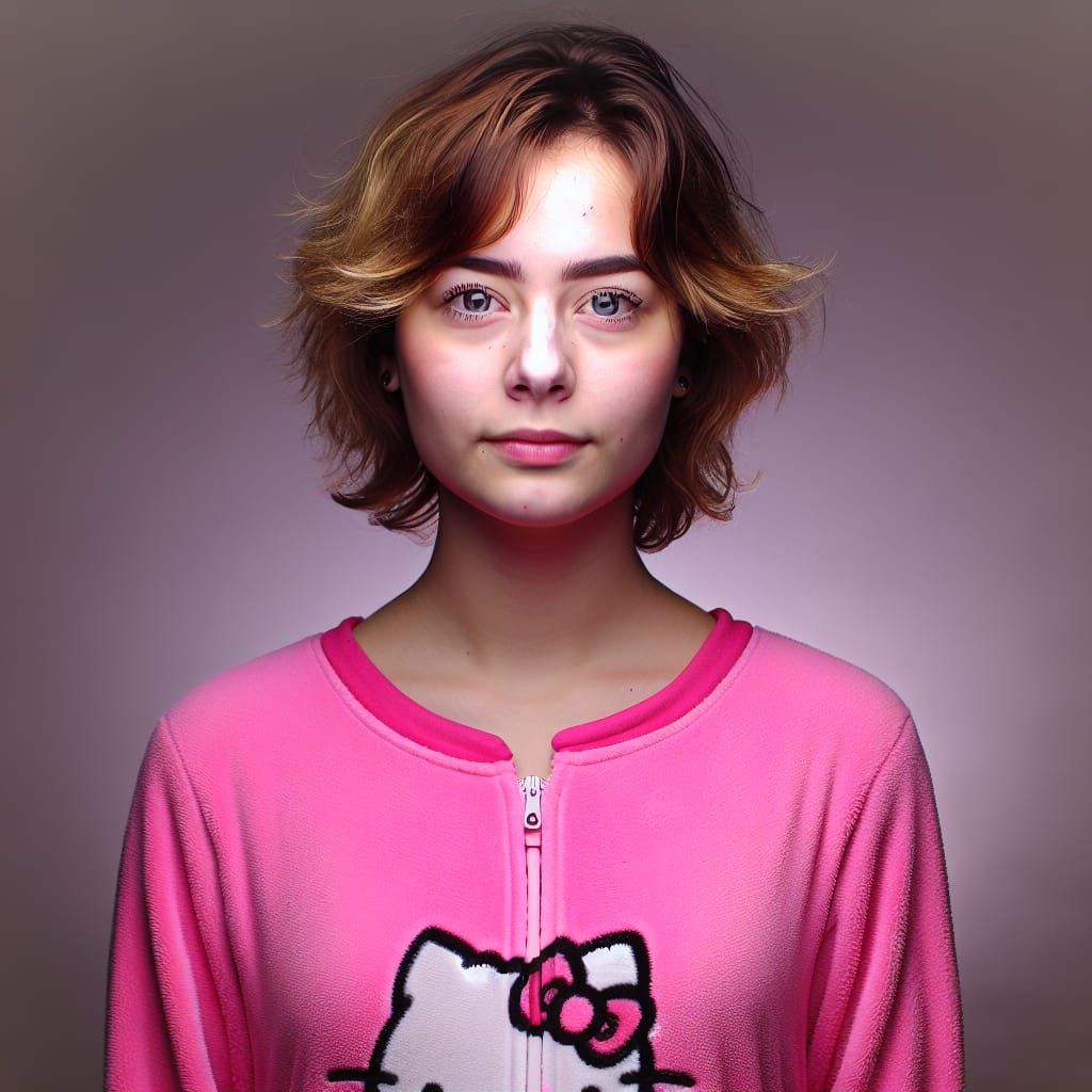 Professional Portrait of Woman in Hello Kitty Onesie