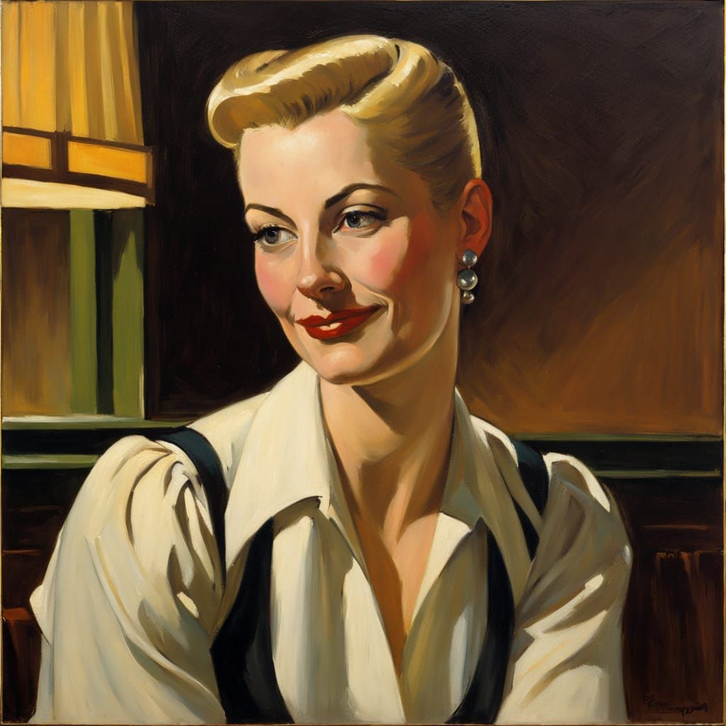 Beautiful Punk Woman in Tavern, Edward Hopper Style