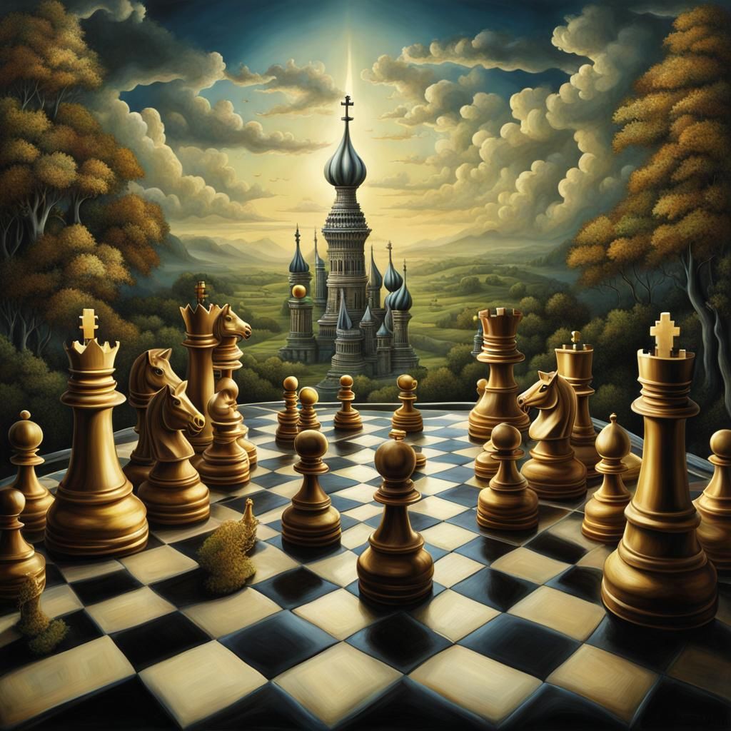 Intricately Detailed Surreal Chessboard