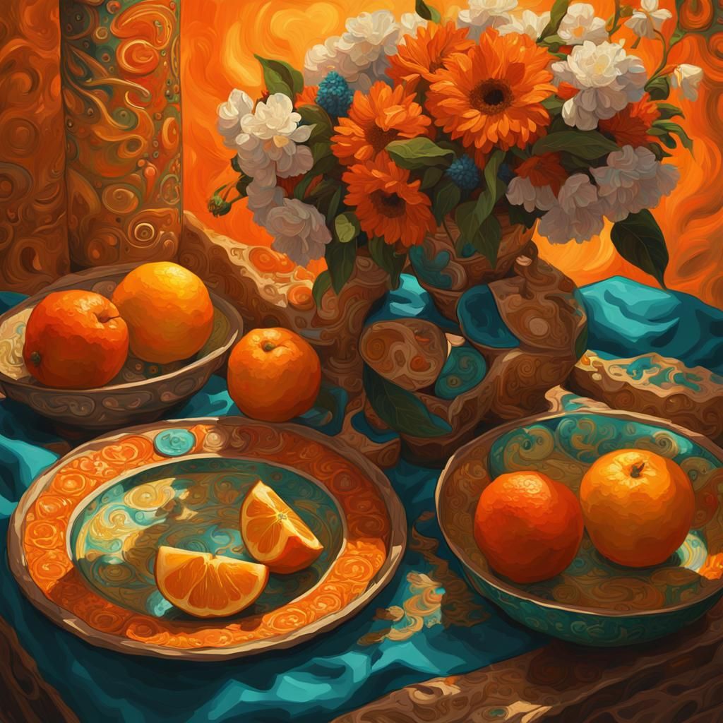 Klimt-Inspired Still Life Oil Painting