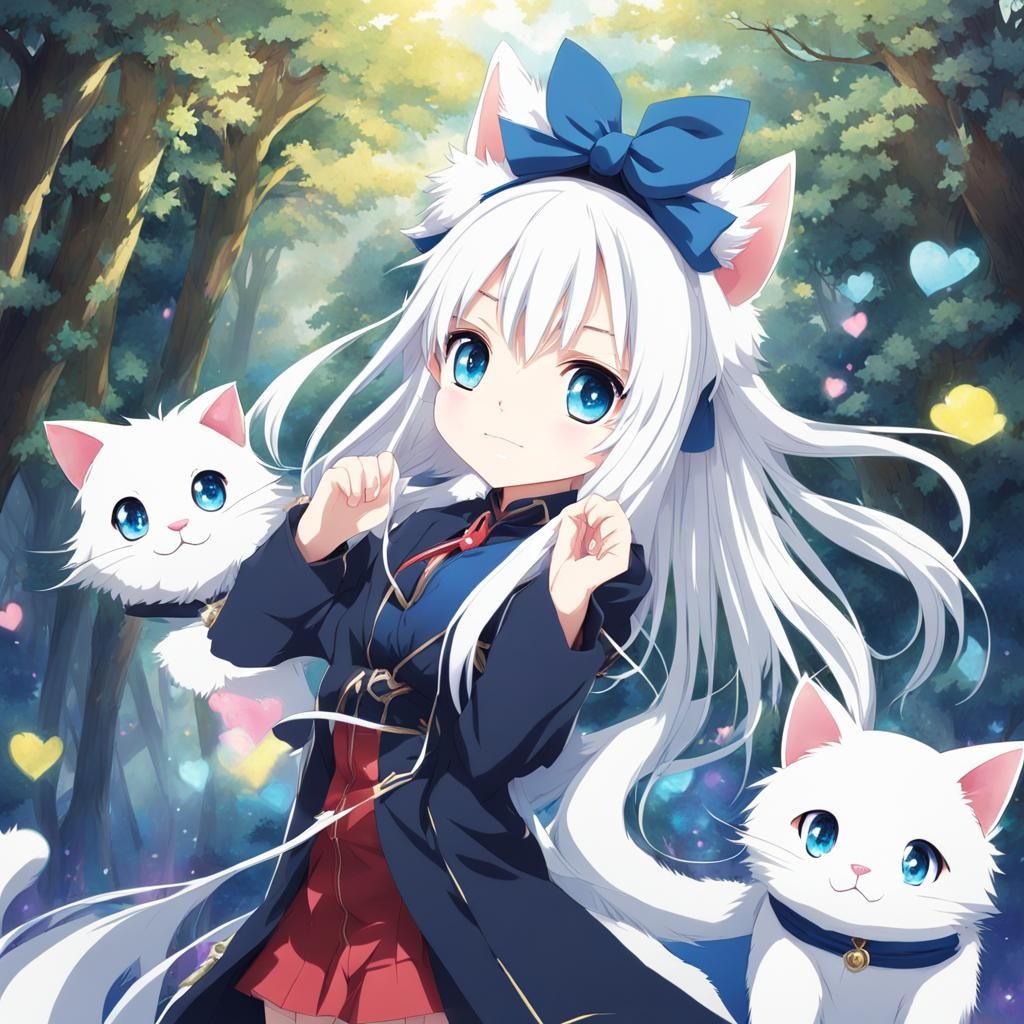 Happy Anime Girl with Cat Features