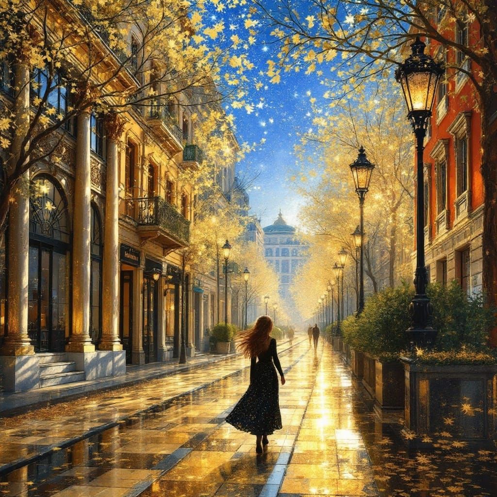 Klimt and Fractal Fusion: Gemstone Street Scene