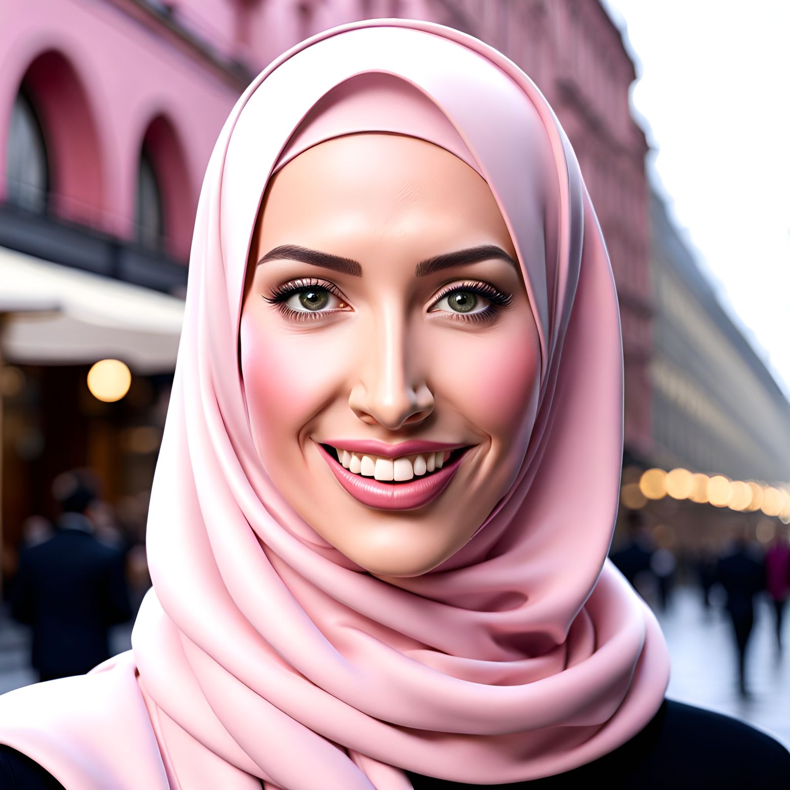 Elegant Hijabi Woman in Pink: Hyperrealistic Portrait