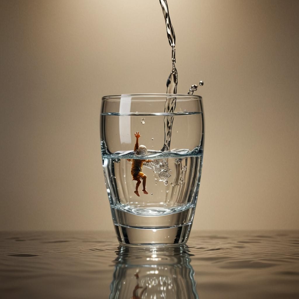 Tiny Human Dives Into Glass of Water
