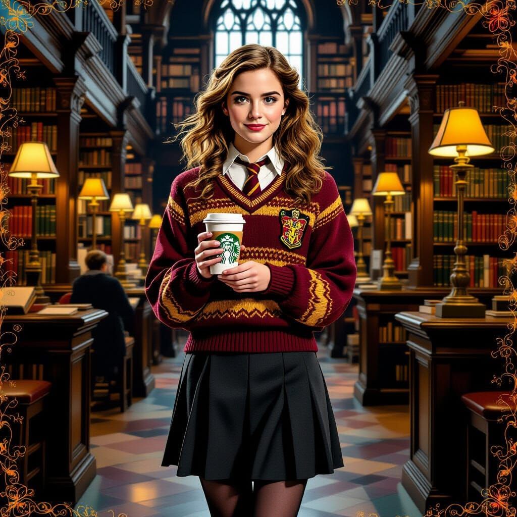 Hermione Granger in Oxford Library, Cinematic Realism Illust...