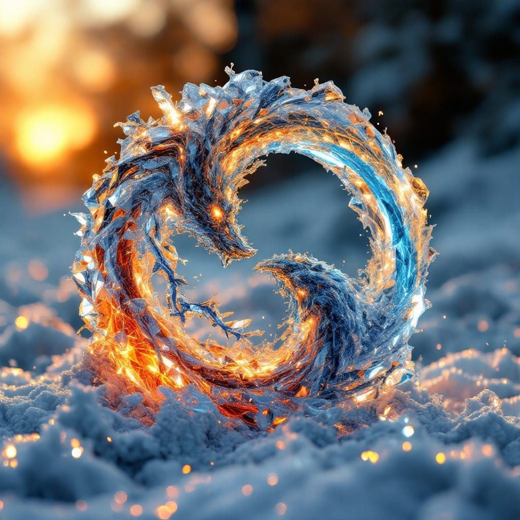 Ethereal Balance: Golden Hour Ying Yang in Ice and Flame