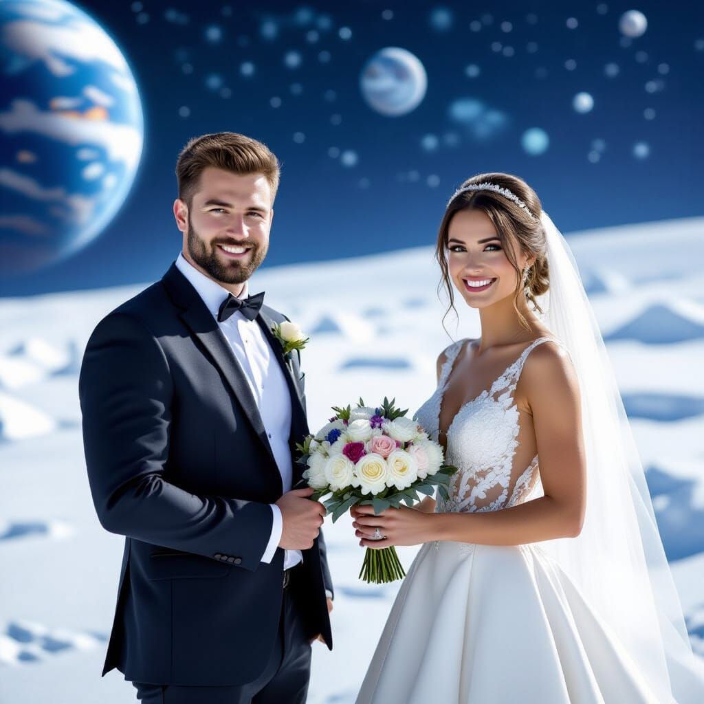 Cosmic Wedding on Space Station in Sci-Fi Style