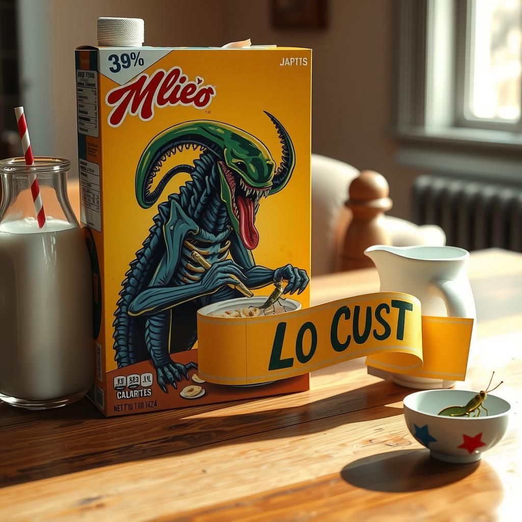 Xenomorph Cereal Box on Breakfast Table
