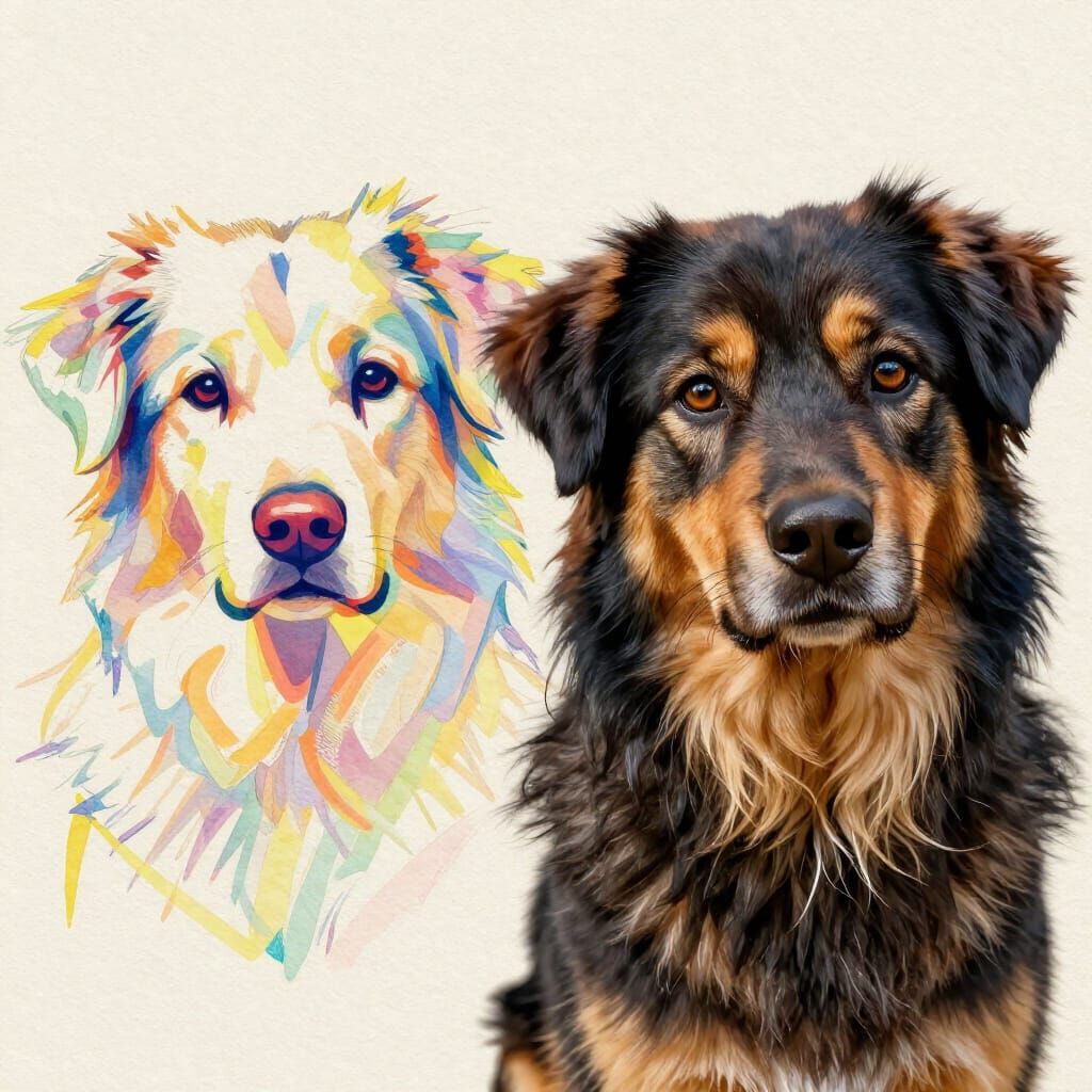 Dog Illustration Blending Abstract to Photorealistic