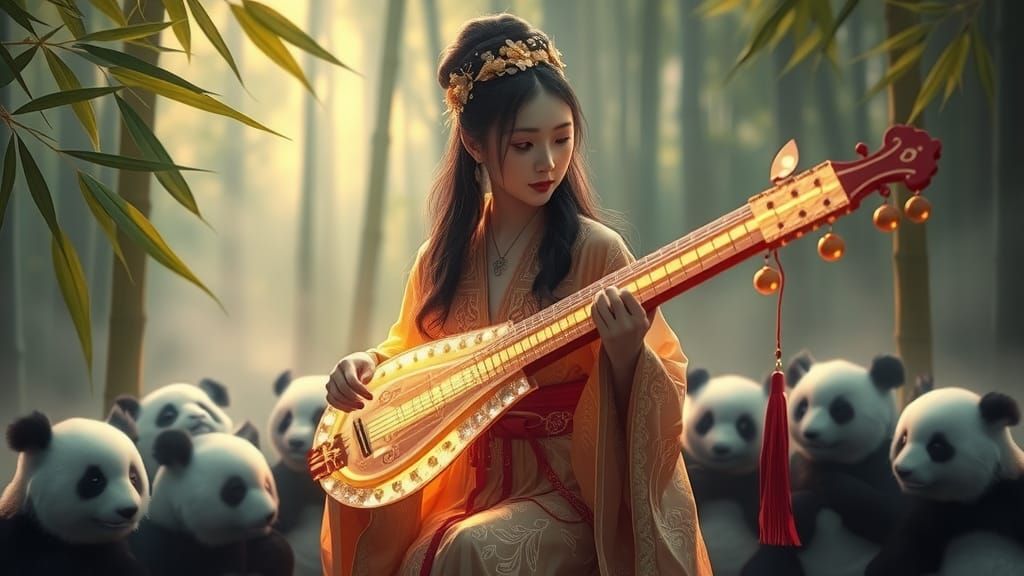 Chinese Fairy's Enchanting Guzheng Concert for Pandas