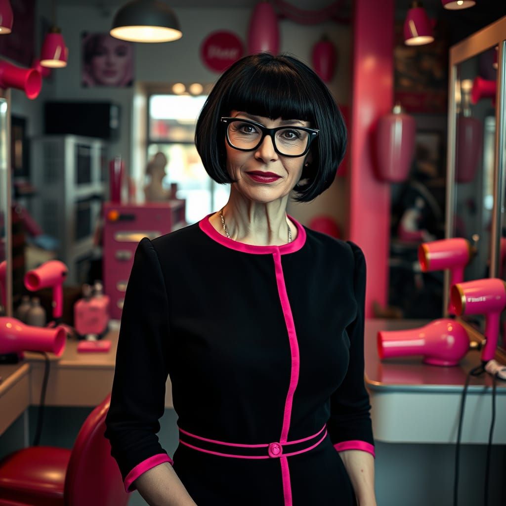 Elegant Salon Owner in Retro Salon: Fashion Photography