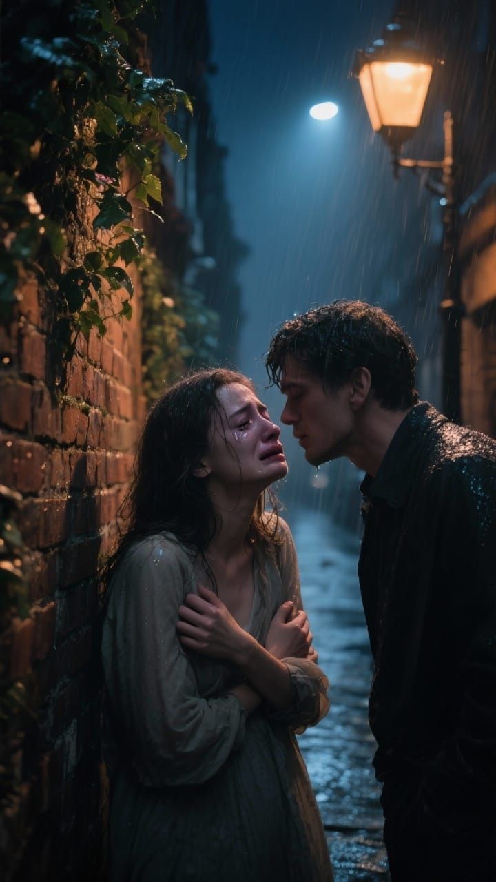 Heartbroken Woman in City Night, Cinematic Realism