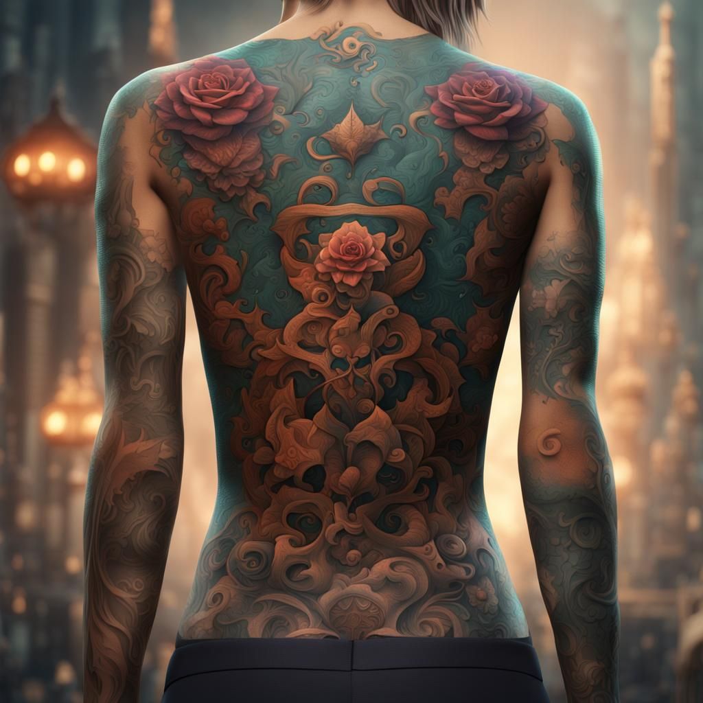 Woman with Self-Referential Tattoo, Fantasy Concept Art