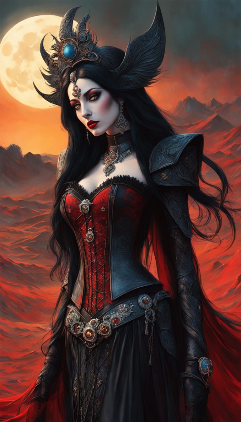 Gothic Vampire Princess in Victorian Black Leather Corset