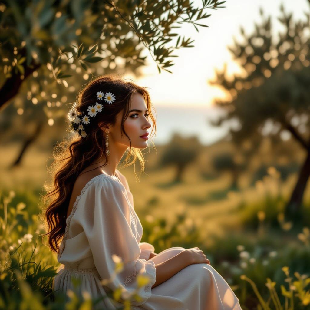 Pensive Woman with Flowers: Analog Film Photo