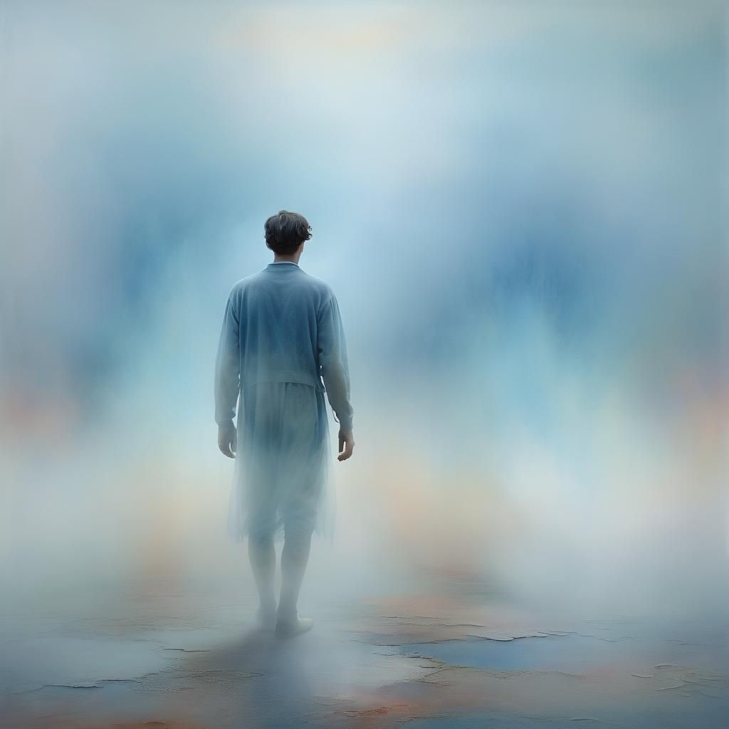 Ethereal Figure in Surreal Misty Landscape