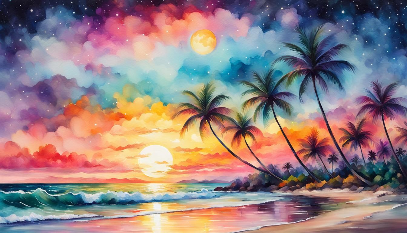 Colorful Beach Sunset in a Romantic Style