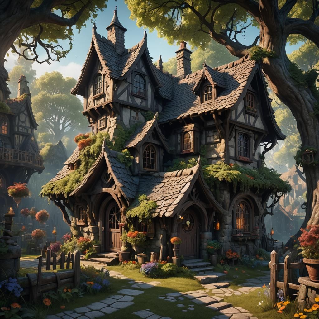 Fantastical Witches Cottage in Detailed Matte Painting