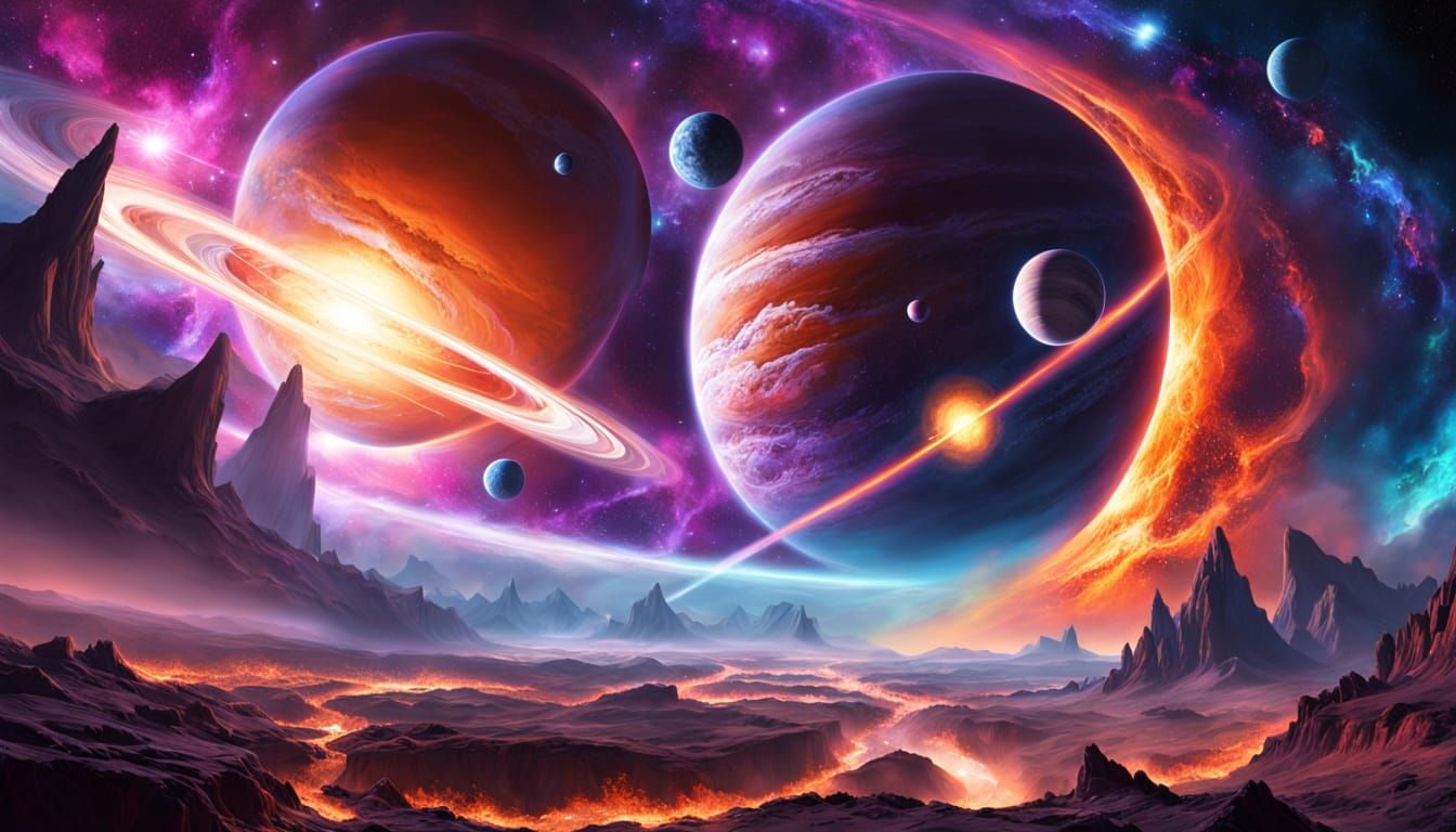 Cosmic Collision: Planets Collide in Digital Painting