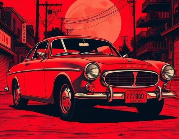 Volvo P123 GT in Deep Red Manga Style
