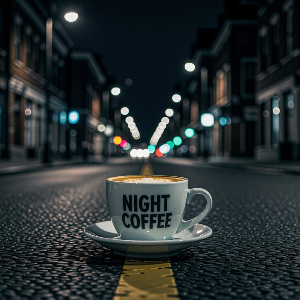 Night Coffee Cup on Dark Street, Professional Photography