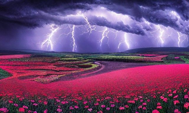Thunderstorm and Blizzard over Roses: Detailed Matte Paintin...