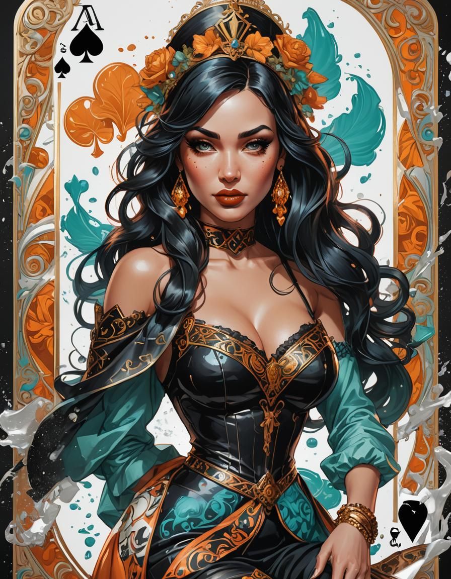 Ace of Spades with Pinup Girl, Digital Art