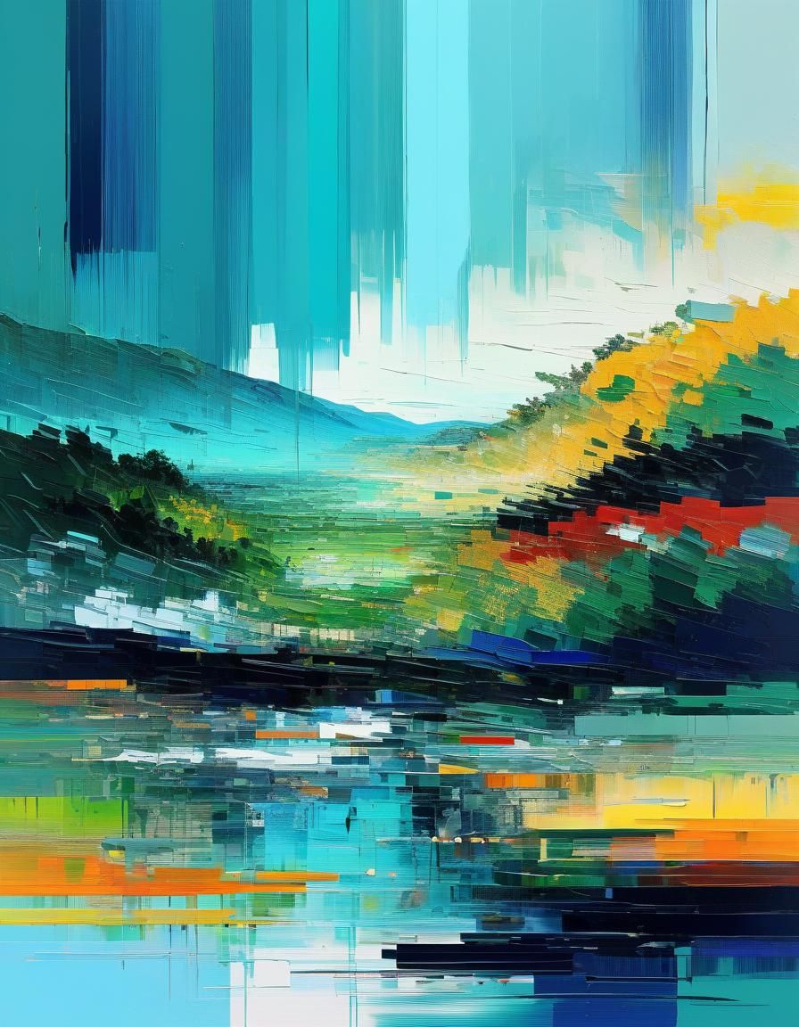 Glitch Landscape in Abstract Generative Art Style