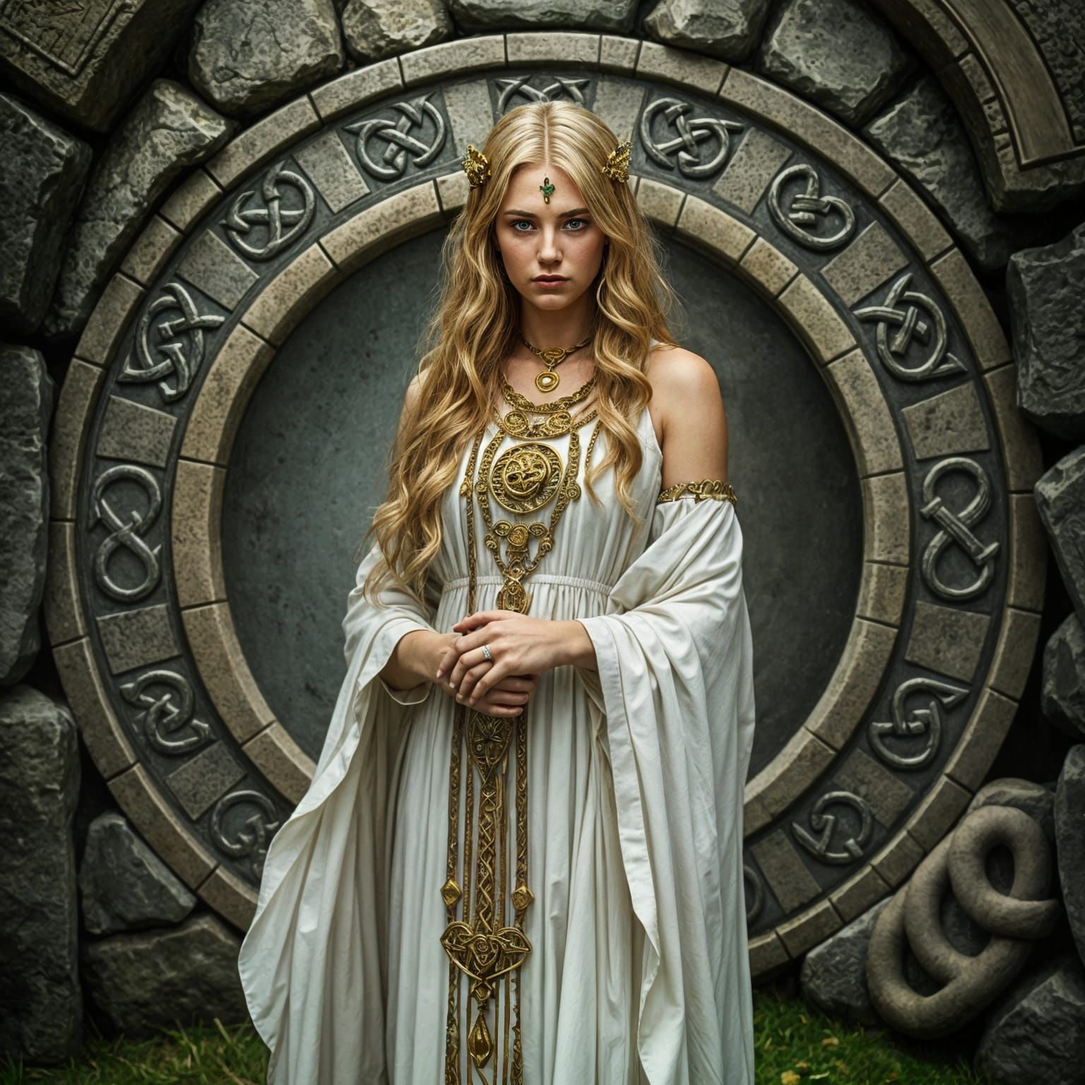 Mystical Celtic Priestess Guarding Stone Circle